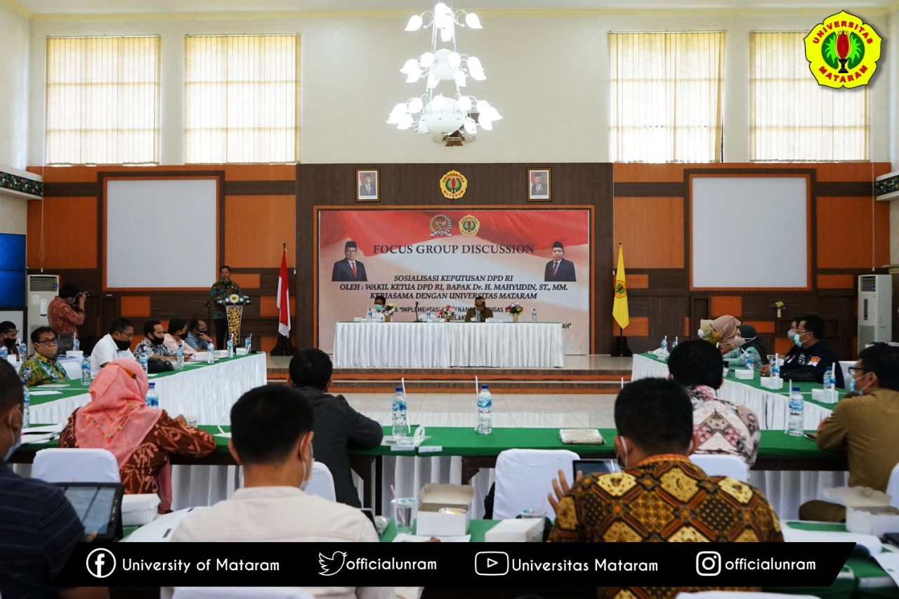 Jalin Kerjasama Dengan DPD RI, Unram Gelar FGD Bahas Pemantauan dan Evaluasi Raperda dan Perda